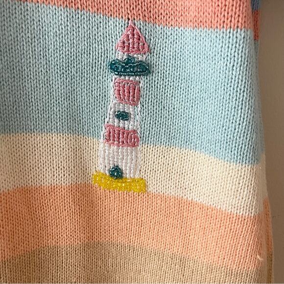 Story Knits Cardigan Sweater Striped Embroidered Details Beach Women size L - Picture 4 of 12